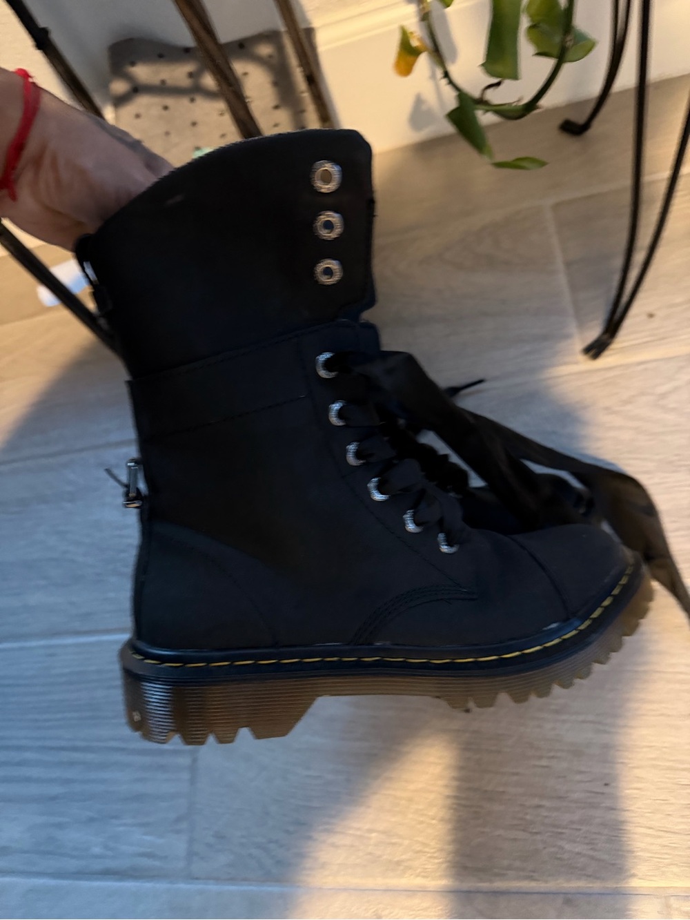 Dr. Martens Black Lace-Up Combat Boots with Yellow Stitching. Size 7 women. New